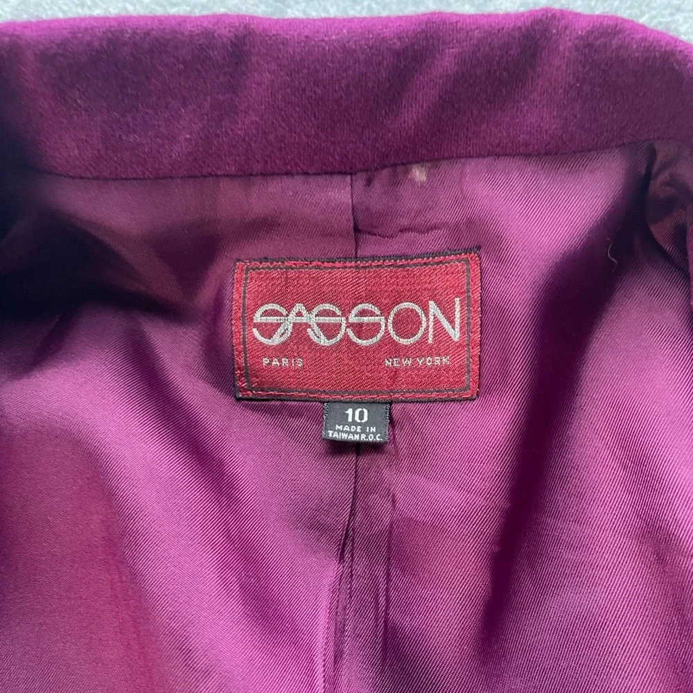 VTG Sasson Wool Blazer Sz 10 Magenta Cropped Double Breasted 80s Paris NY - Picture 3 of 16